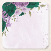 Smaragdgrüne, violette Blumen Hochzeit Rechteckiger Pappuntersetzer (Vorderseite)