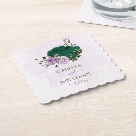 Smaragdgrüne, violette Blumen Hochzeit Untersetzer (angewinkelt)