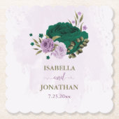 Smaragdgrüne, violette Blumen Hochzeit Untersetzer (Vorderseite)