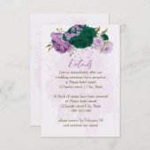 Smaragdgrüne violette Blumen Hochzeitsdetails Begleitkarte (Vorne/Hinten)