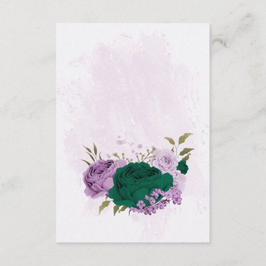 Smaragdgrüne violette Blumen Hochzeitsdetails Begleitkarte (Rückseite)