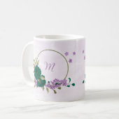 Smaragdgrüne violette Blumen Kaffeetasse (Vorderseite Links)