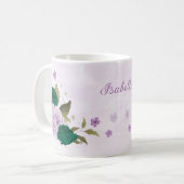 Smaragdgrüne violette Blumen Kaffeetasse (Vorderseite Links)