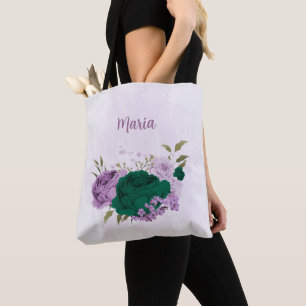 Smaragdgrüne violette Blumen Tasche