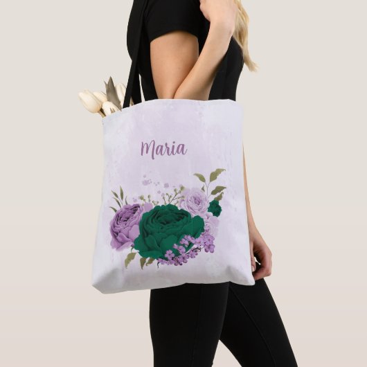 Smaragdgrüne violette Blumen Tasche (Von Nahem)