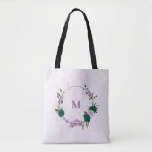 Smaragdgrüne violette Blumen Tasche (Vorderseite)