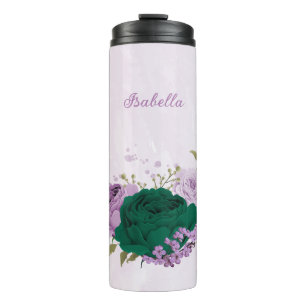Smaragdgrüne violette Blumen Thermosbecher