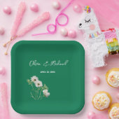 Smaragdgrüne Weiße Blume Hochzeitspapier-Teller Pappteller (Party)
