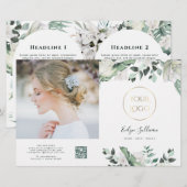 smaragdgrüne weiße Blume zweifache Broschüre (Vorne/Hinten)