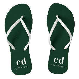 Smaragdgrüne, weiße Monogramm-Initialen Badesandalen
