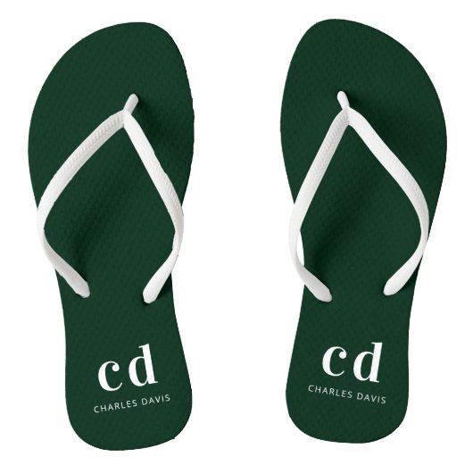 Smaragdgrüne, weiße Monogramm-Initialen Badesandalen (Fußbett)