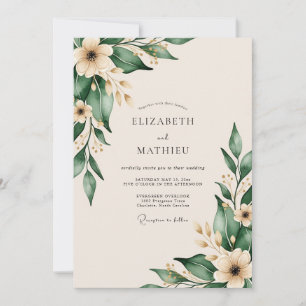 Smaragdgrüne zarte botanische Hochzeit Einladung