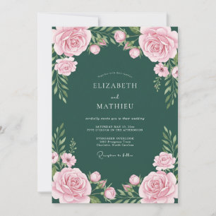 Smaragdgrüne zeitlose florale Hochzeit Einladung