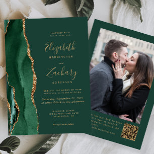 Smaragdgrüner Achat-Foto-QR-Code-Hochzeit Einladung