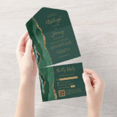 Smaragdgrüner Achat Gold QR Code Hochzeit All In One Einladung (Abreißen)