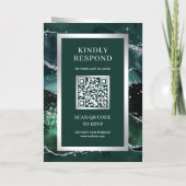 Smaragdgrüner Achat-Marmor-QR-Code-Hochzeit Einladung (Rückseite)