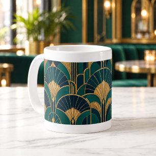 Smaragdgrüner Art Deco Fächer Muster Becher Kaffeetasse