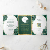 Smaragdgrüner Blumenmarmor auf einer Hochzeit Dreifach Gefaltete Einladung (Innenseite)