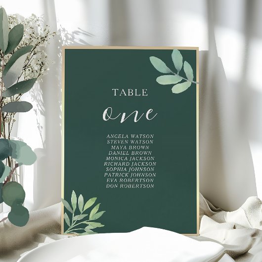 Smaragdgrüner Botanischer Hochzeitssitzplan