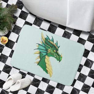 Smaragdgrüner Drachenporträtkopf Fantasy Badematte