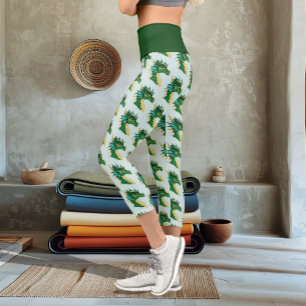 Smaragdgrüner Drachenporträtkopf Fantasy Capri Leggings