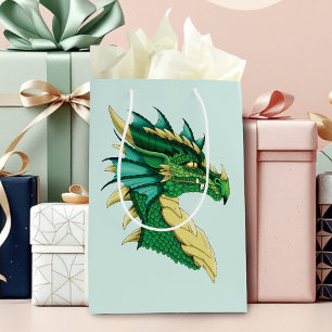 Smaragdgrüner Drachenporträtkopf Fantasy Mittlere Geschenktüte