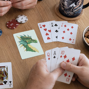 Smaragdgrüner Drachenporträtkopf Fantasy Spielkarten