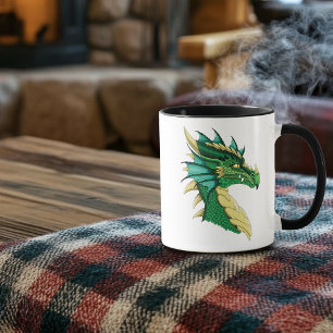 Smaragdgrüner Drachenporträtkopf Fantasy Tasse