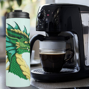 Smaragdgrüner Drachenporträtkopf Fantasy Thermosbecher