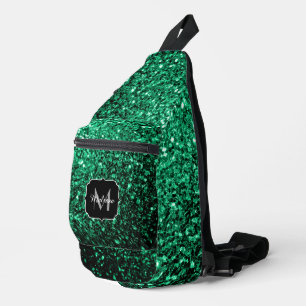 Smaragdgrüner falscher Glitter funkelt Monogramm Crossbody Bag