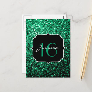 Smaragdgrüner falscher Glitter funkelt Sweet 16 Postkarte