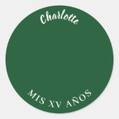 Smaragdgrüner Foto Name Quinceanera Runder Aufkleber (Vorderseite)