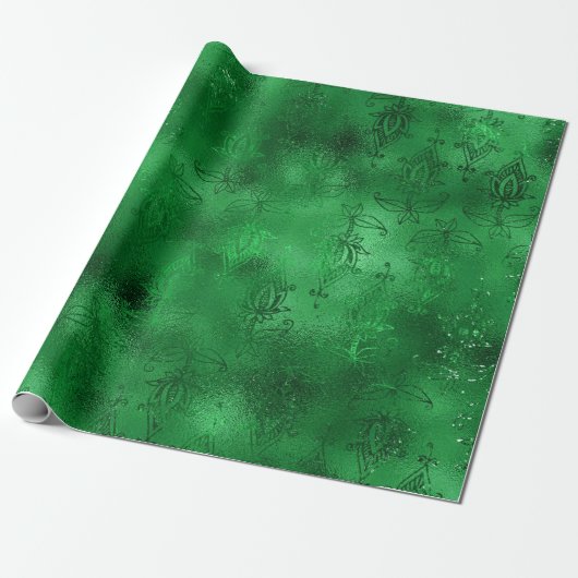 Smaragdgrüner Glam-Damask-Druck Geschenkpapier (Ungerollt)
