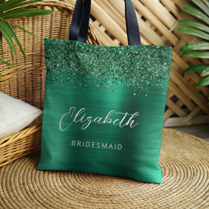 Smaragdgrüner Glam-Metall-Schriftzug Brautjungfer Tasche