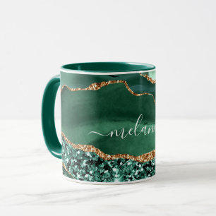 Smaragdgrüner Gold Glitter Custom Name Kaffeebeche Tasse
