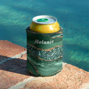 Smaragdgrüner Gold-Glitter-Getränkehalter mit indi Dosenkühler