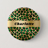 Smaragdgrüner Gold-Leoparden-Gepard-Mustername Button (Vorderseite)