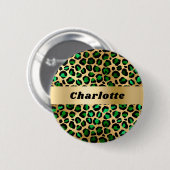 Smaragdgrüner Gold-Leoparden-Gepard-Mustername Button (Vorne & Hinten)
