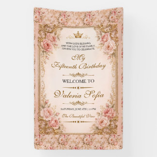 Smaragdgrüner Gold Schmetterling Quinceañera 15. Banner