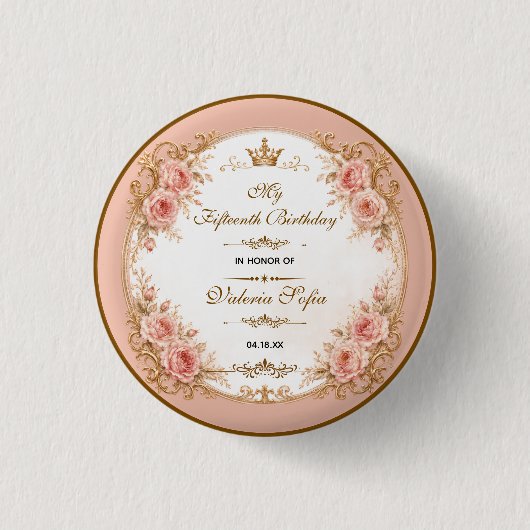 Smaragdgrüner Gold Schmetterling Quinceañera 15.  Button (Vorderseite)