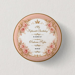 Smaragdgrüner Gold Schmetterling Quinceañera 15. Button