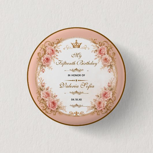 Smaragdgrüner Gold Schmetterling Quinceañera 15.  Button (Vorderseite)