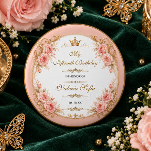 Smaragdgrüner Gold Schmetterling Quinceañera 15.  Button
