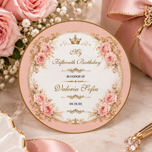 Smaragdgrüner Gold Schmetterling Quinceañera 15.  Runder Aufkleber