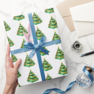 Smaragdgrüner Gold-Schwirbel-Weihnachtsbaum Geschenkpapier