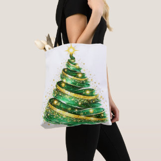 Smaragdgrüner Gold-Schwung-Weihnachtsbaum Tasche