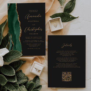 Smaragdgrüner Goldachat Dunkler QR-Code Hochzeit Einladung