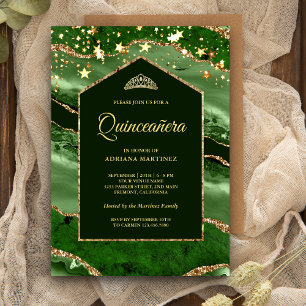 Smaragdgrüner Goldachat-Marmor-Bogen Quinceanera Einladung