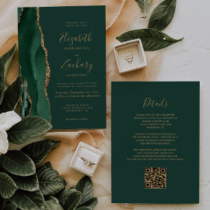 Smaragdgrüner Goldachat QR-Code Hochzeit Einladung