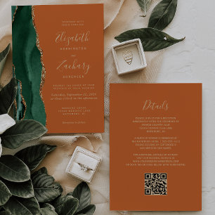 Smaragdgrüner Goldachat Rost QR Code Hochzeit Einladung